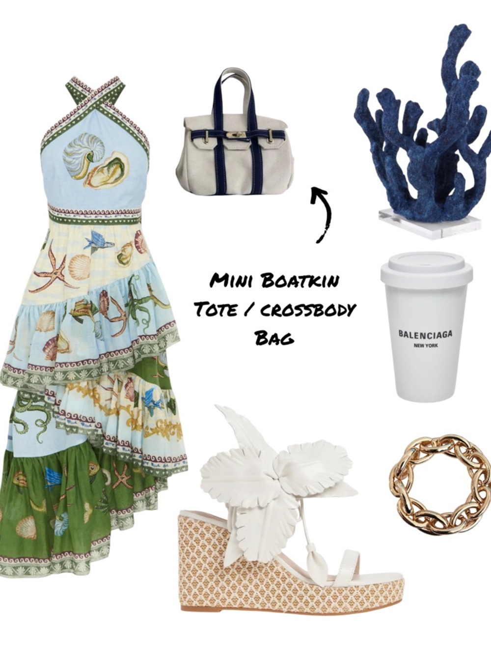 Mini Blue & Cream Boatkin / Boat Tote With Removable Crossbody Strap